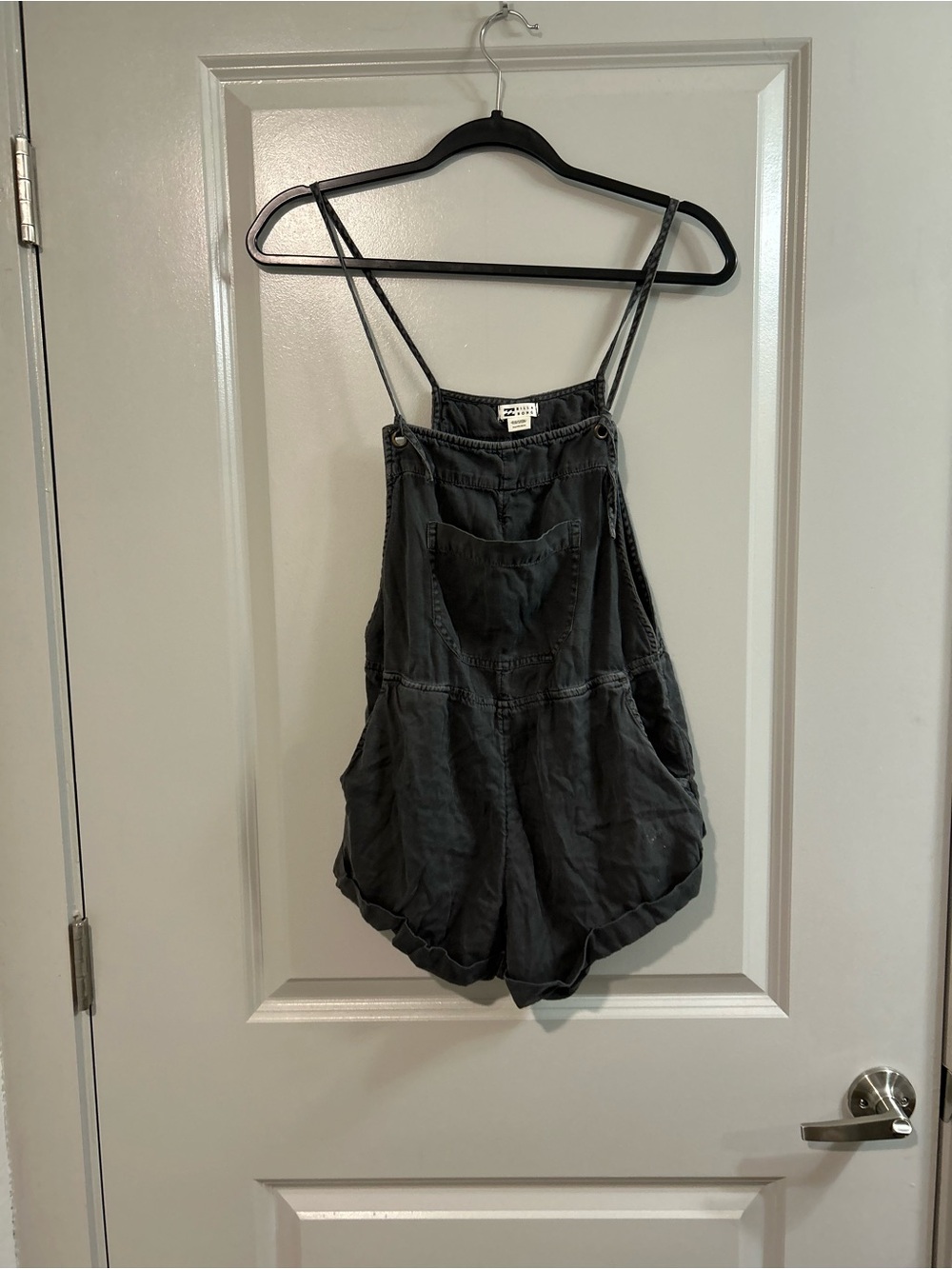 Billabong Women’s Washed Black Short Denim Pocket Overalls